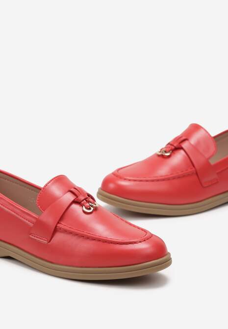 Czerwone Mokasyny z Imitacji Skóry z Minimalistyczną Zawieszką Biaha