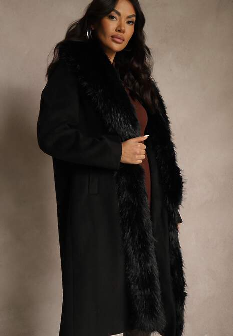Czarny Płaszcz z Odpinanym Futerkiem Lillvana