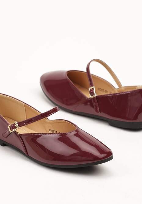 Bordowe Balerinki Vices z Paseczkiem ze Sprzączką i Ozdobnym Przeszyciem Desorila