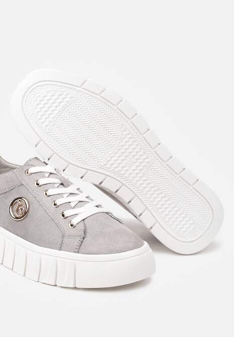Szare Sznurowane Sneakersy Vices na Platformie z Tłoczeniem i Metaliczną Aplikacją Lavfedi