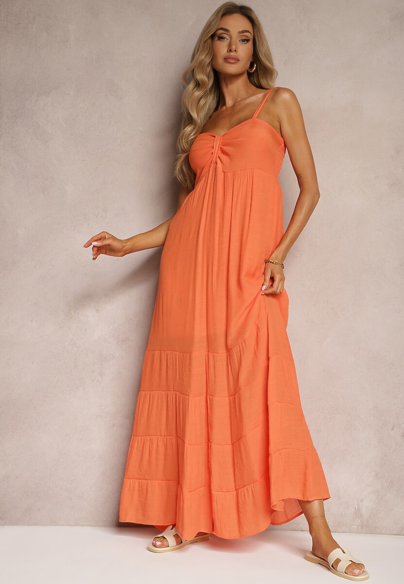 Jasnozielona Sukienka z Dodatkiem Bawełny na Ramiączkach z Regulacją oraz Gumką z Tyłu Tinanoras