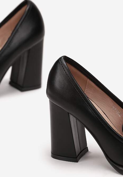 Czarne Półbuty na Słupku z Przeszyciami Demese