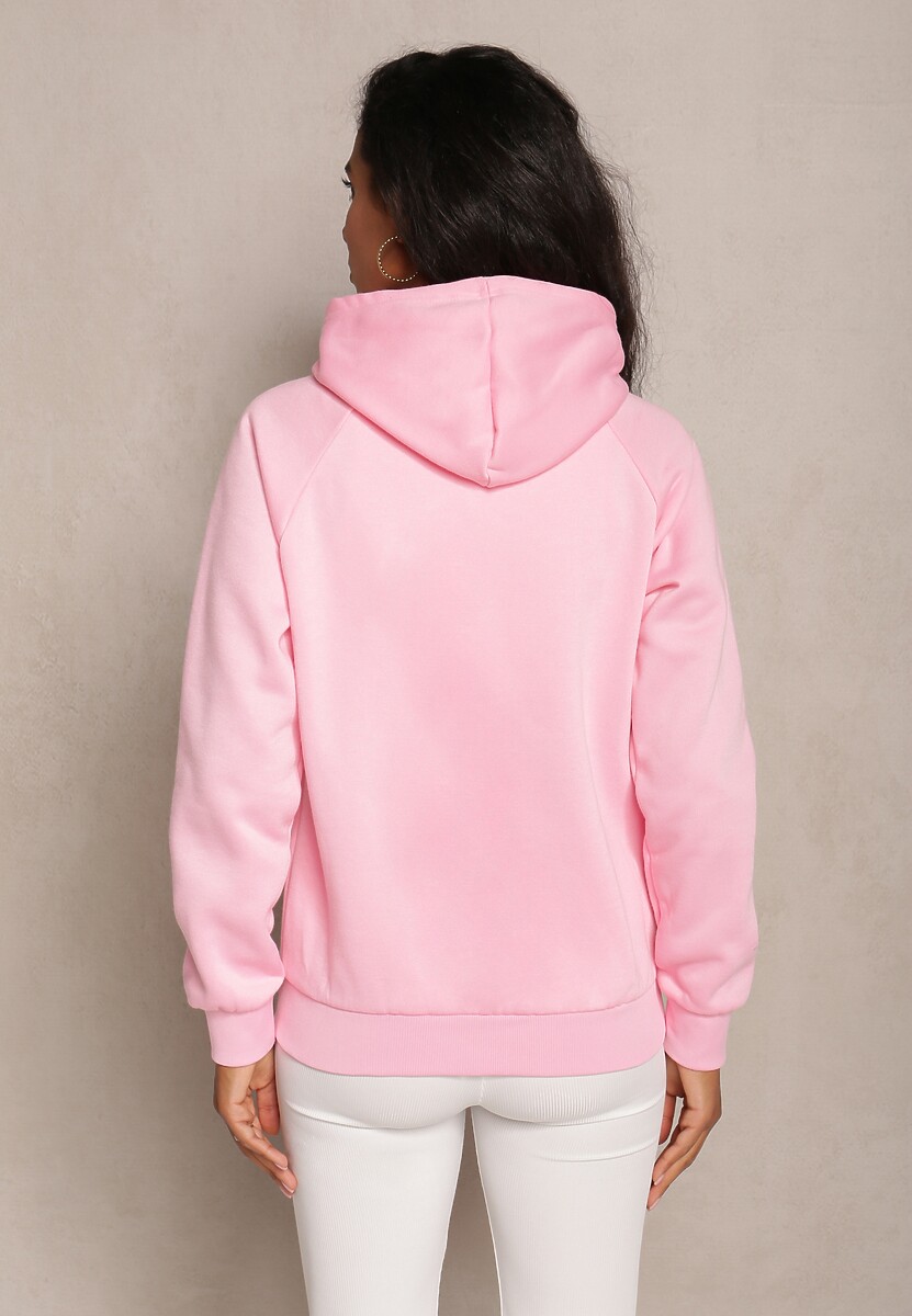 Różowa Klasyczna Bluza z Nadrukiem na Przodzie i Kapturem Inalle