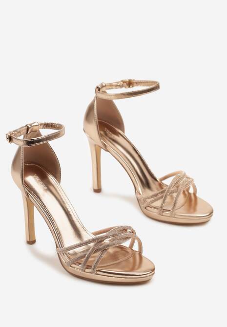 Szampańskie Sandały Vices na Szpilce z Cyrkoniami Sarameira