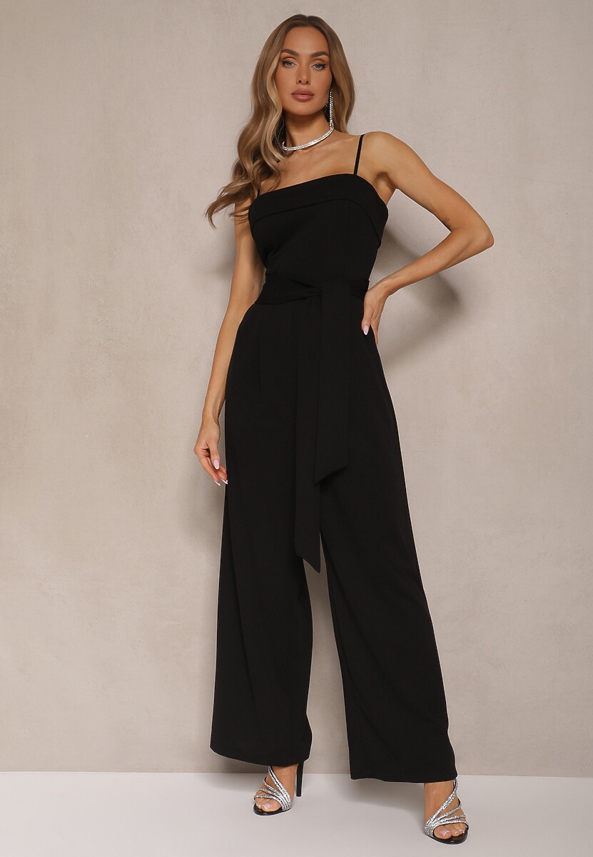 Czarny Taliowany Kombinezon z Paskiem Desine