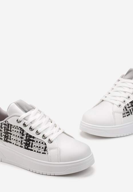 Biało-Szare Sneakersy z Przeplataną Wstawką Olimua