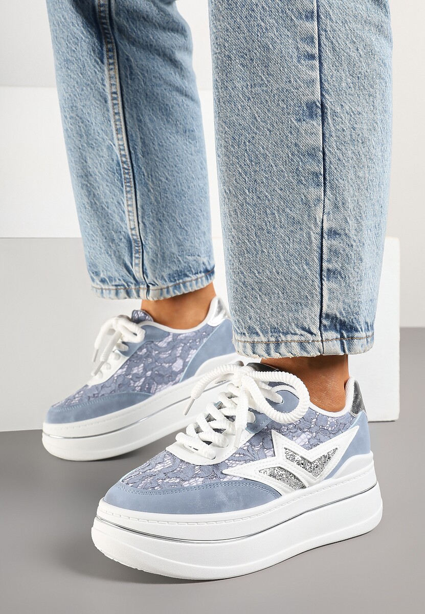 Niebieskie Sneakersy na Platformie Ozdobione Gwiazdą Norlevi