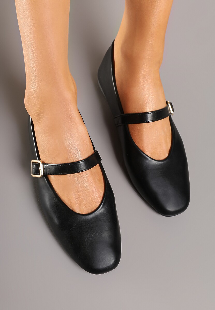 Czarne Balerinki w Stylu Mary Jane z Klamerką Leniffia
