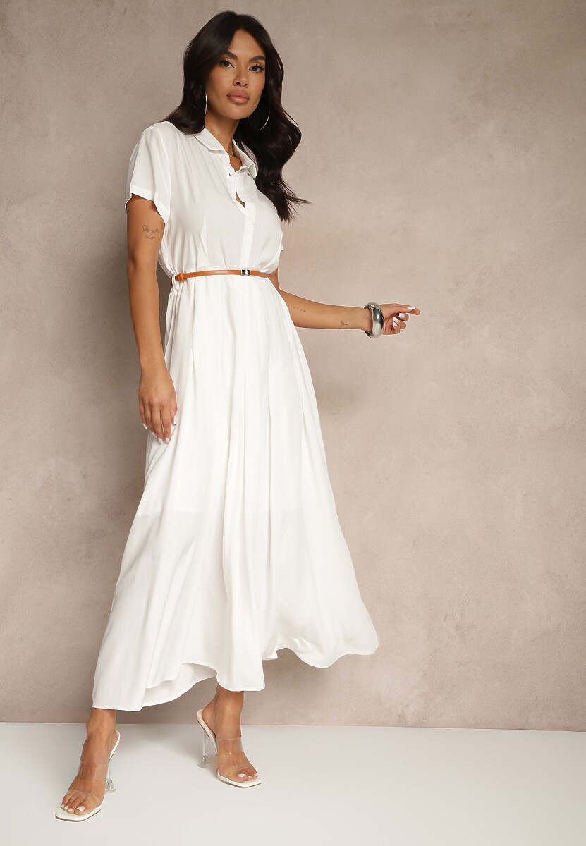 Różowa Koszulowa Sukienka z Wiskozy z Cienkim Paskiem Filanella