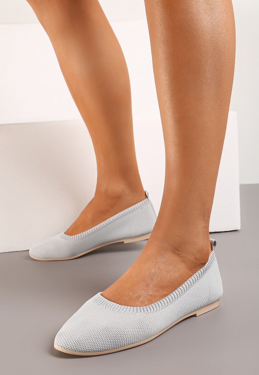 Szare Balerinki z Okrągłym Noskiem i Materiałową Cholewką Mililena