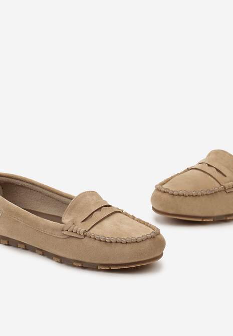 Ciemnobeżowe Płaskie Mokasyny o Klasycznym Fasonie z Przeszyciem Wenniva