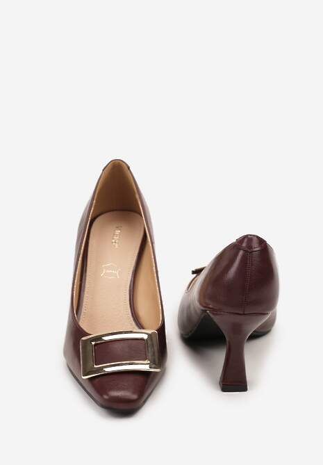 Bordowe Czółenka Vices ze Skórzaną Wkładką i Metaliczną Klamerką Berrine