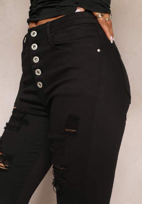 Czarne Jeansy Skinny z Wysokim Stanem Yholo