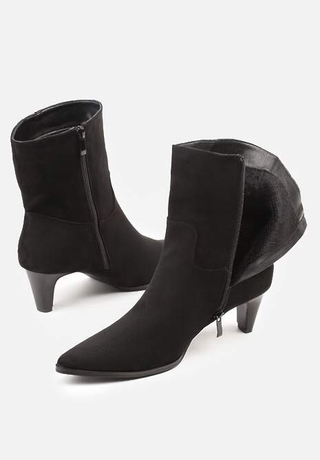 Czarne Botki na Stożku z Imitacji Zamszu Avinella