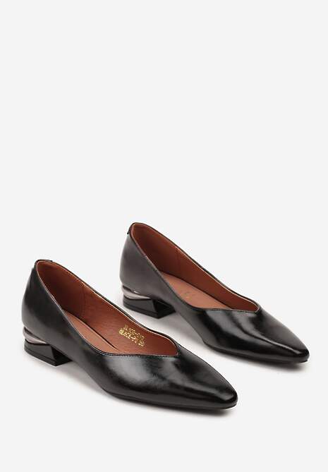 Czarne Lakierowane Czółenka Vices ze Skórzaną Wkładką na Ozdobnym Słupku Delvila