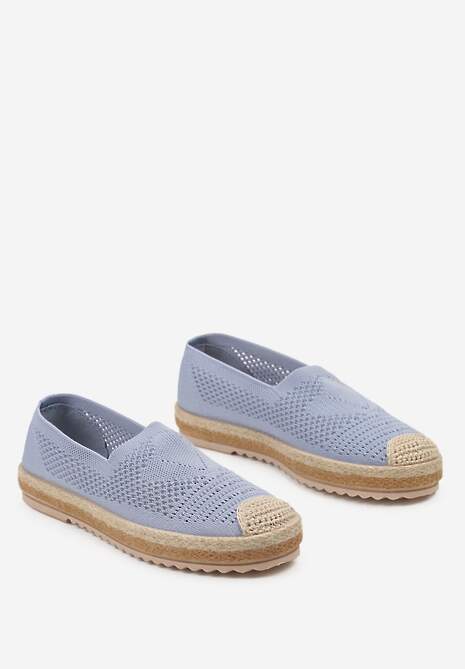 Niebieskie Ażurowe Espadryle na Plecionej Podeszwie z Ozdobnym Noskiem Uraian