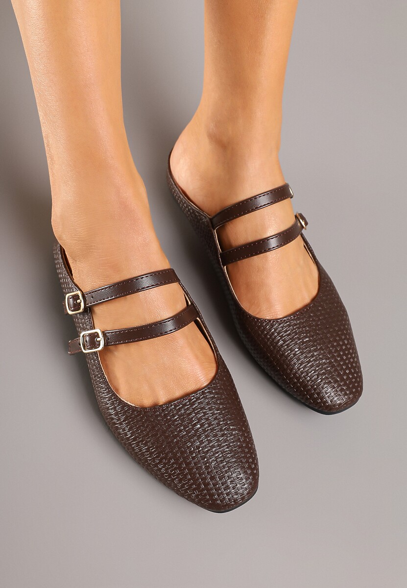 Brązowe Klapki Balerinki Ozdobione Paseczkami Davissae