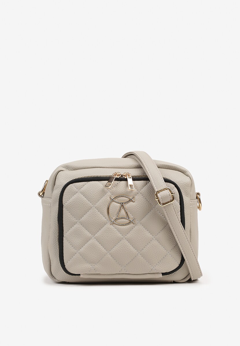 Szara Torebka Listonoszka Zdobiona Pikowanymi Przeszyciami i Aplikacją Paselia