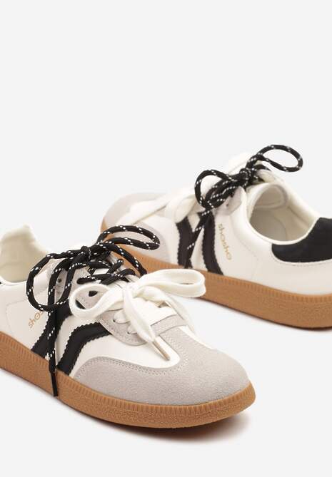 Beżowo-Czarne Sneakersy Kultowe Tenisówki z Dodatkowymi Sznurowadłami Zarinoa