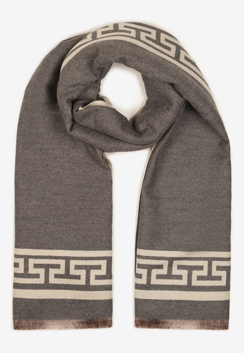 Szary Szalik z Wiskozą i Bawełną Ozdobiony Geometrycznym Wzorem Sevivra