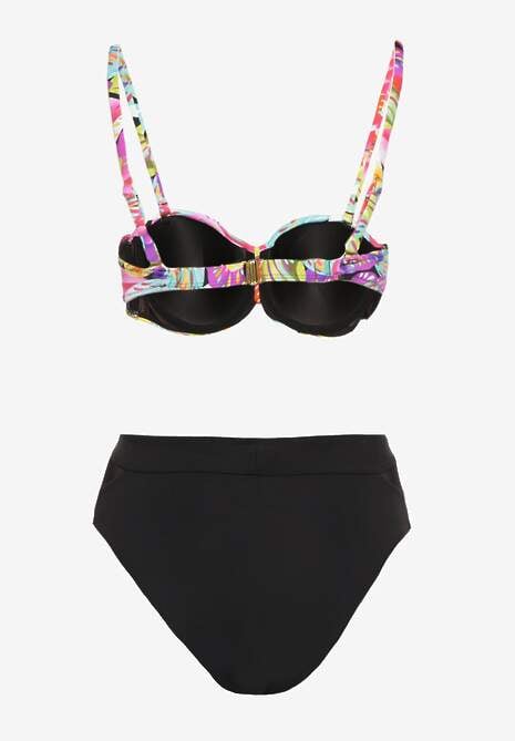 Czarno-Różowe Bikini Majtki Typu Figi i Biustonosz w Abstrakcyjny Motyw Anitlle