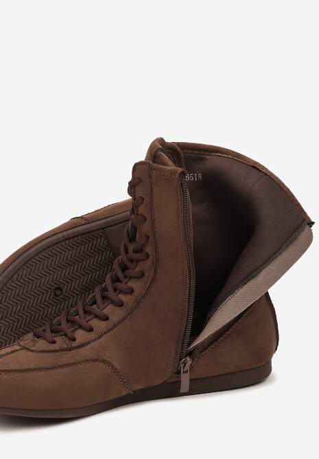 Brązowe Bokserskie Sneakersy ze Sznurowaną Cholewką Harville