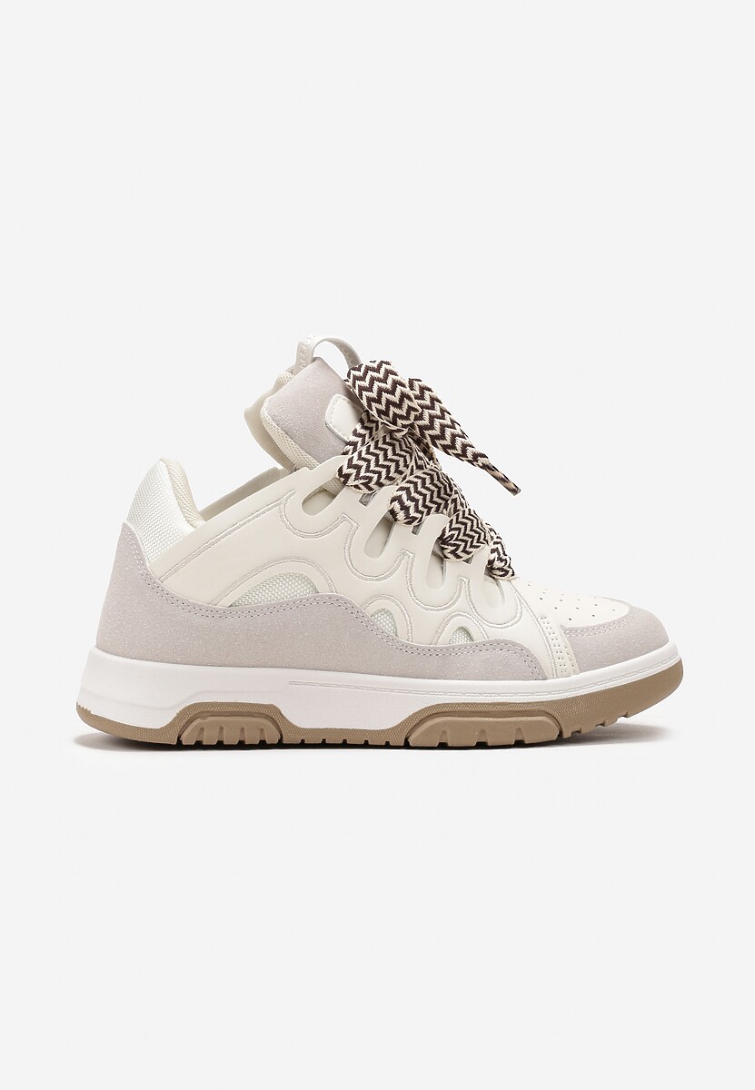 Beżowe Sneakersy z Szerokimi Sznurówkami Nolita