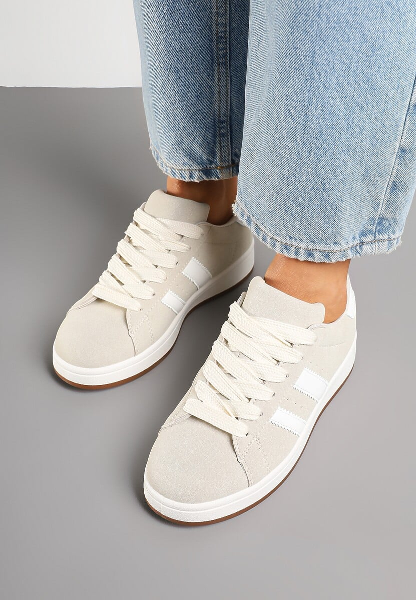 Beżowe Sneakersy Ozdobione Paskami Dolirenna