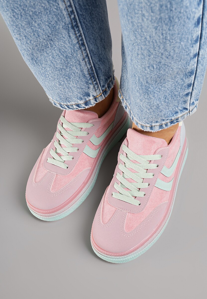 Różowe Sneakersy Typu Kultowe Tenisówki na Niskiej Platformie Olritia