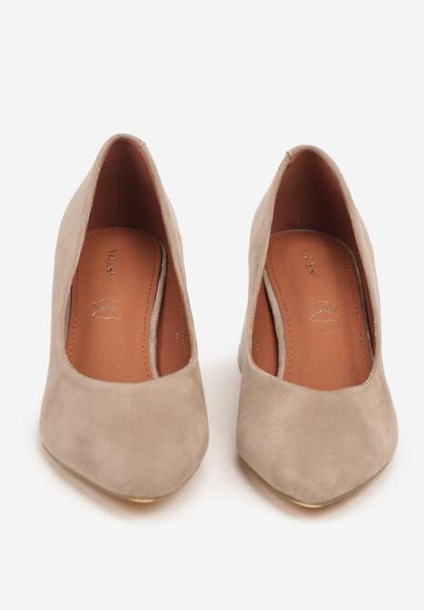 Ciemnobeżowe Czółenka Vices na Stożku z Wkładką ze Skóry Naturalnej Esande