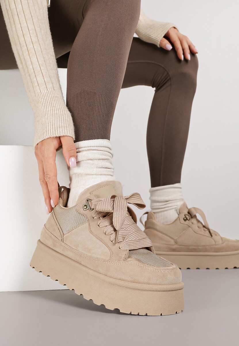 Ciemnobeżowe Sneakersy Śniegowce na Platformie Velavine