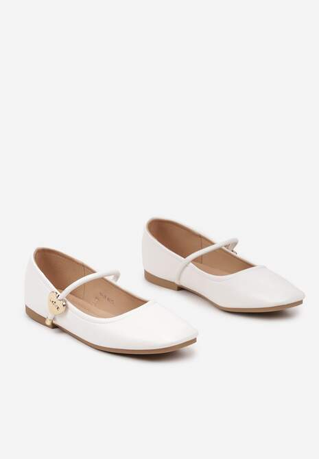 Białe Balerinki z Kwadratowym Noskiem i Ozdobną Sprzączką Neovia