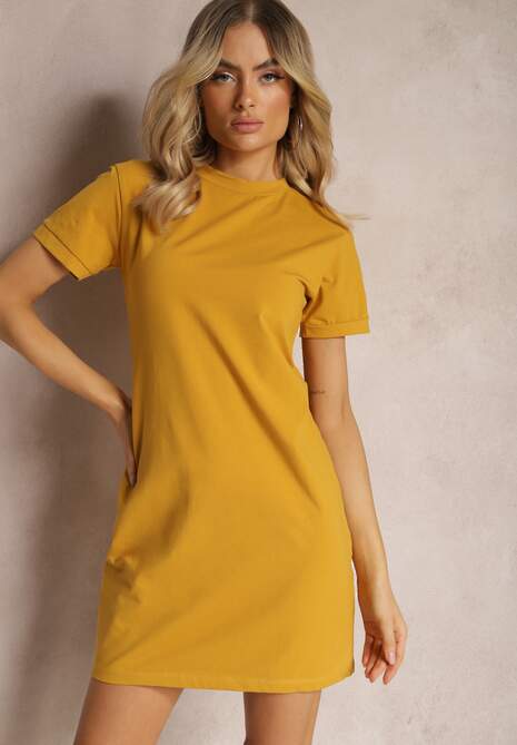 Żółta T-shirtowa Sukienka Sportowo-Casualowa z Elastycznej Bawełny Starlin