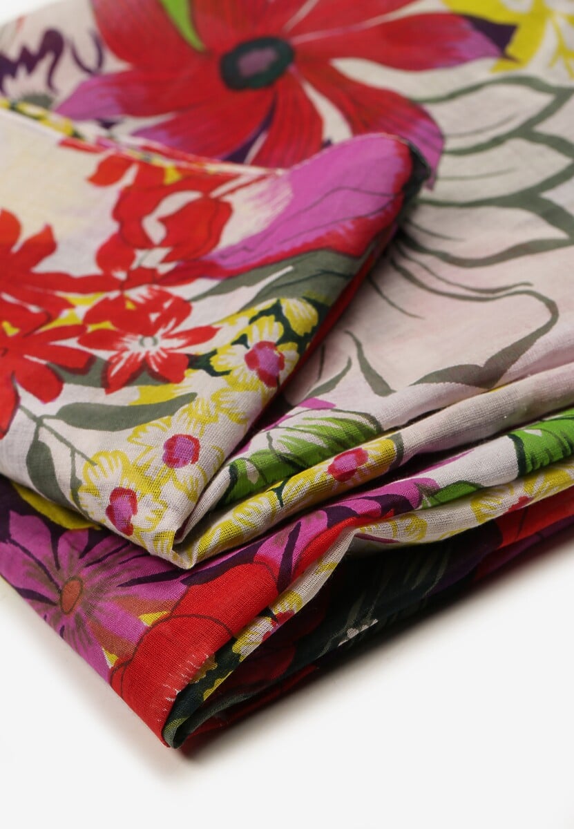 Fioletowo-Różowy Szalik Apaszka z Bawełny w Kwiecisty Wzór Lixia