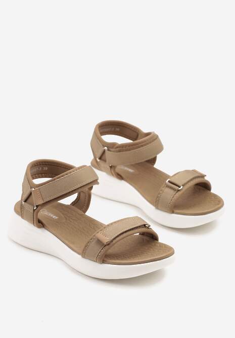 Ciemnobeżowe Sportowe Sandały na Piankowej Podeszwie Zapinane na Rzep Ulimelia