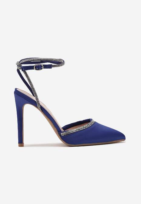 Granatowe Sandały na Szpilce z Błyszczącymi Cyrkoniami Raraino