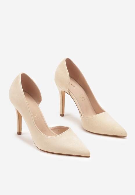 Beżowe Szpilki Vices z Wkładką ze Skóry Naturalnej Ozdobione Wycięciem Oliritia