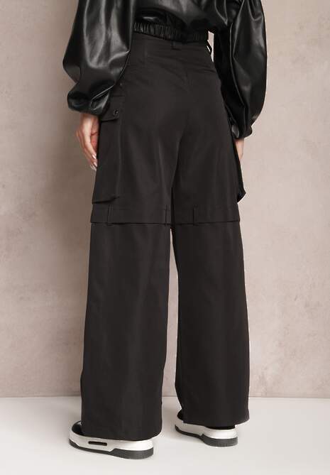 Czarne Szerokie Spodnie High Waist w Stylu Cargo Vomisal