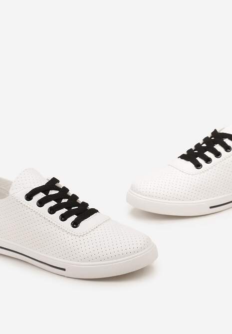 Biało-Czarne Tenisówki Ozdobione Dziurkami na Cholewce i Ozdobną Taśmą Mirnala