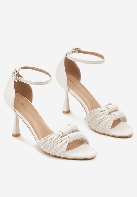 Białe Sandały na Szpilce Vices Ozdobione Supełkami Saromelle