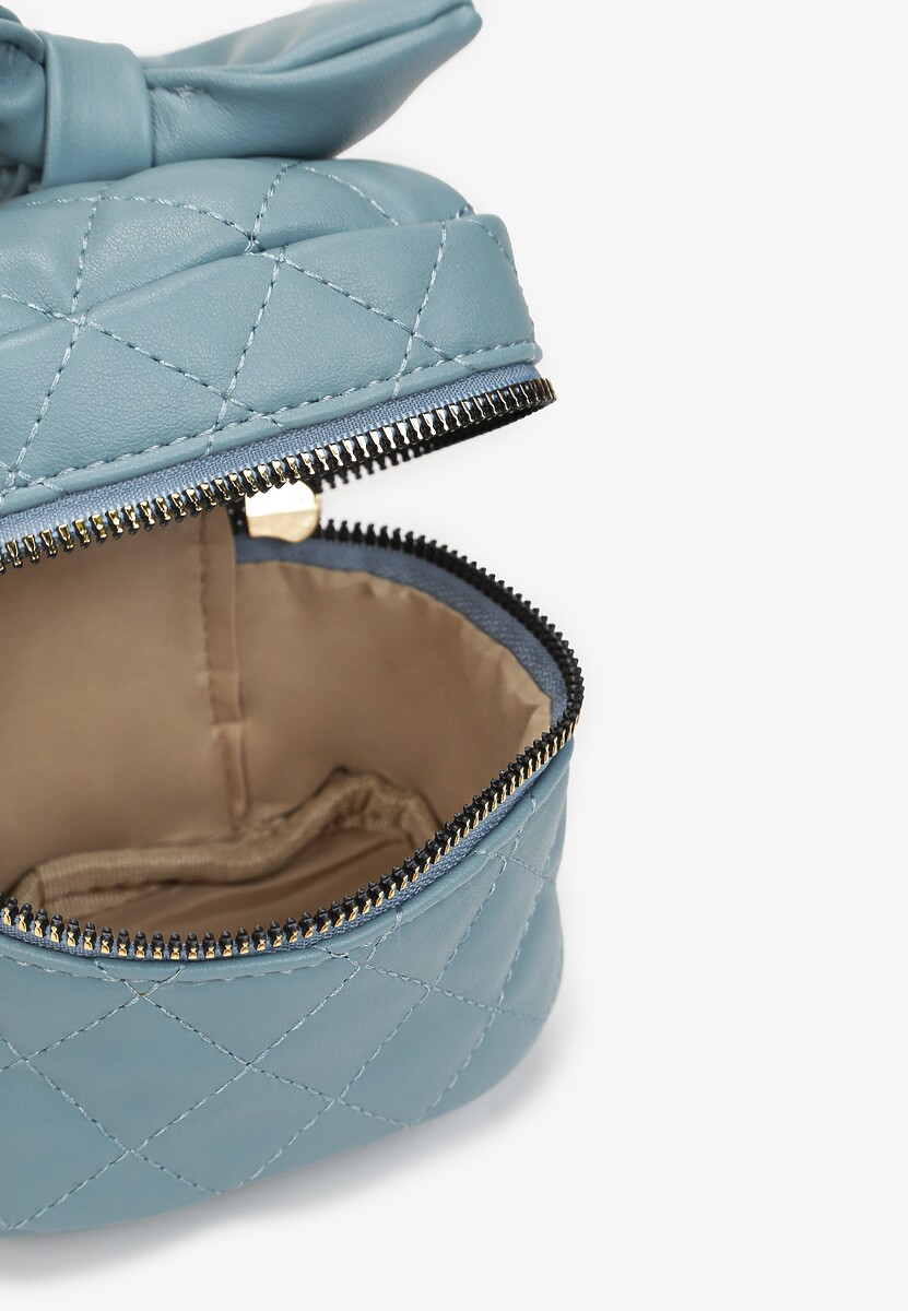 Niebieska Kwadratowa Pikowana Torebka z Ozdobną Kokardą i Suwakami Vianefa