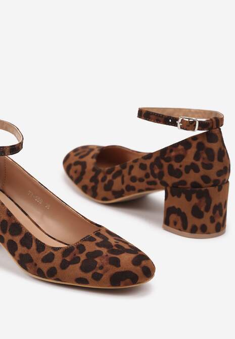 Brązowe Czółenka na Słupkowym Obcasie Zapinane Przy Kostce Argenilia