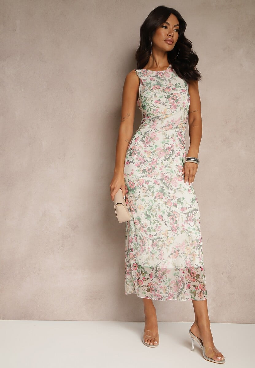 Biała Sukienka Typu Bodycon w Kwiatowy Wzór Melavela