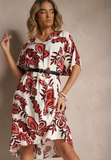 Bordowa Sukienka z Wiskozą Lnem i Cyrkoniami Sadevore