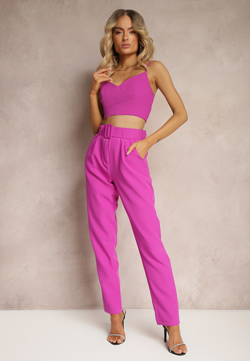 Fuksjowe Garniturowe Spodnie z Paskiem Samyah