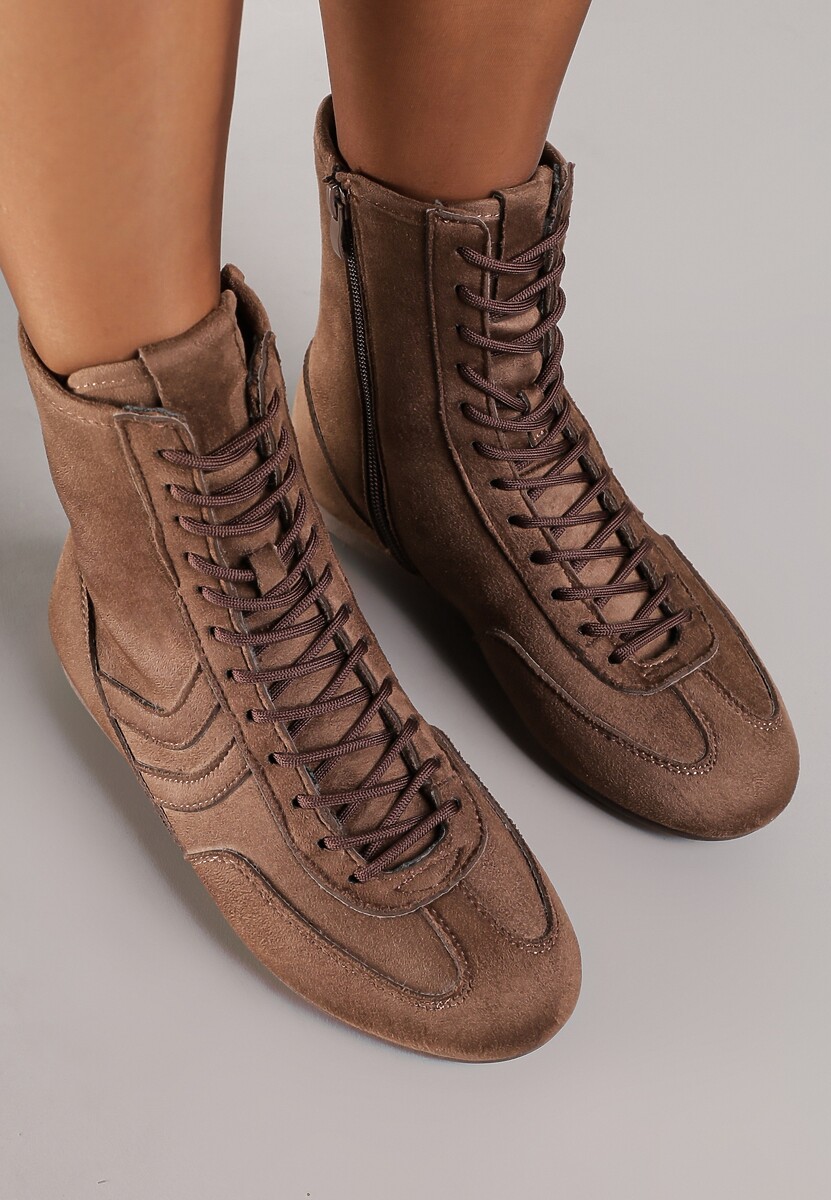 Brązowe Bokserskie Sneakersy ze Sznurowaną Cholewką Harville