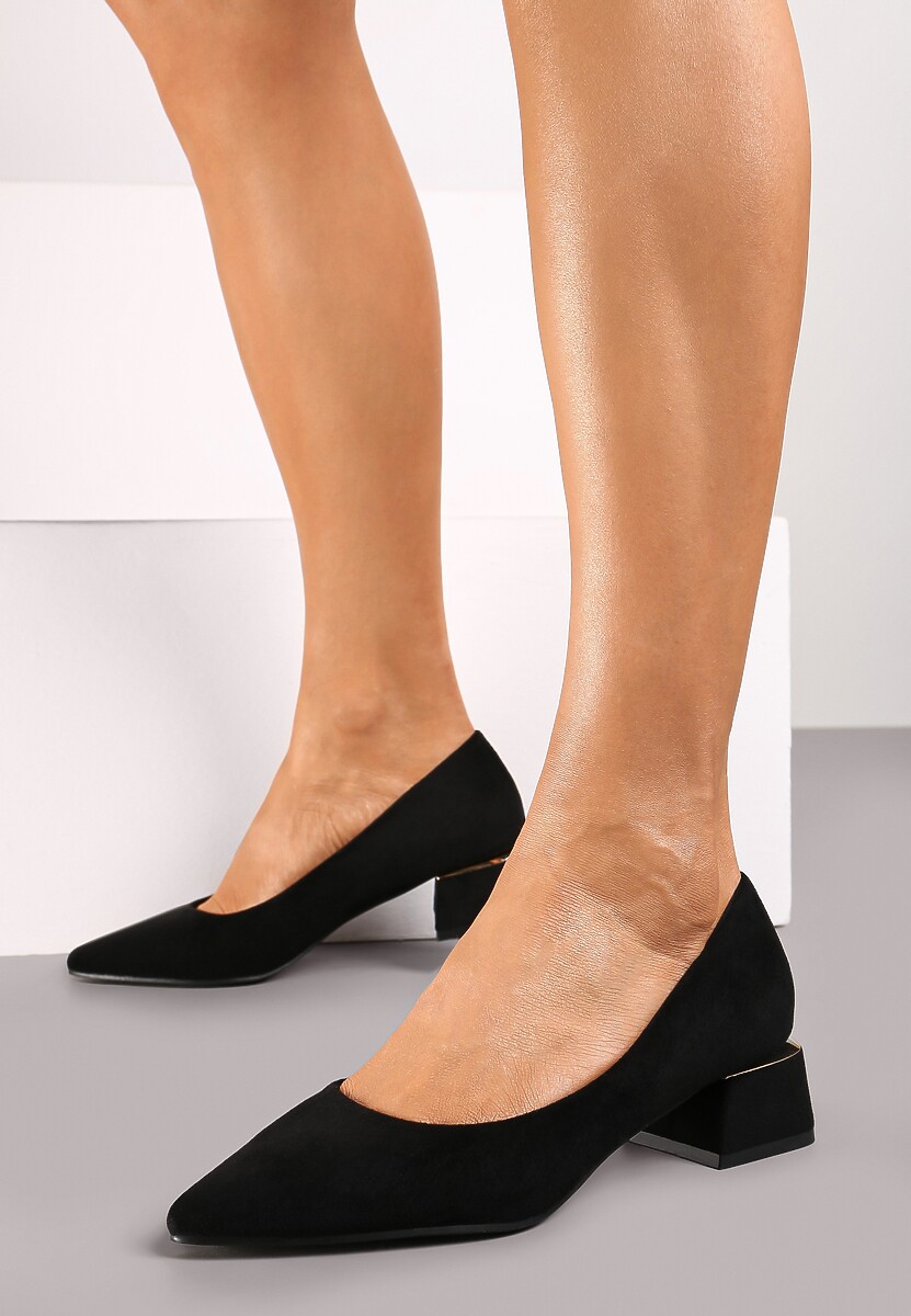 Ciemnobeżowe Czółenka na Słupku z Wkładką ze Skóry Naturalnej i Szpiczastym Noskiem Tialani