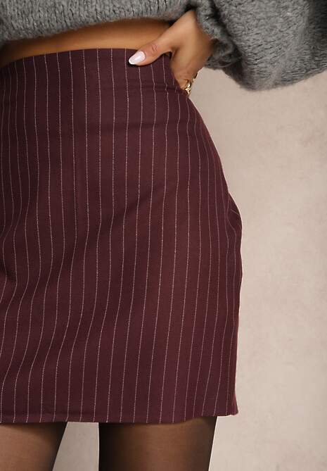 Bordowa Spódnica Ołówkowa z Wiskozą w Paski Zozinae