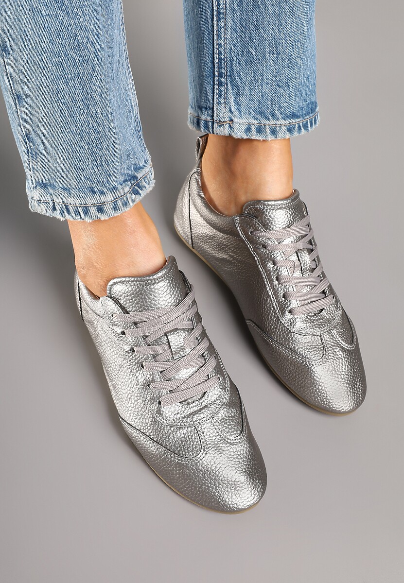 Srebrne Tenisówki bez Zdobień z Ekoskóry Verillis