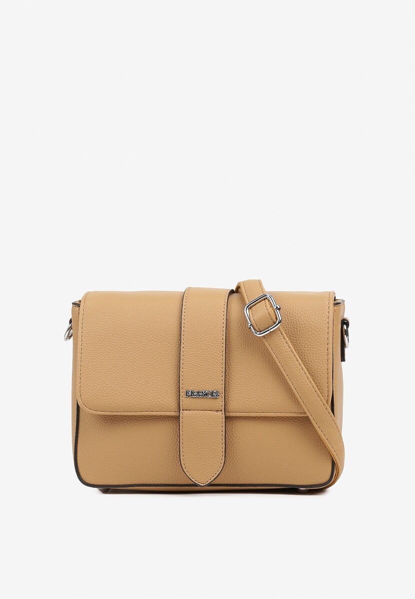 Brązowa Torebka Typu Listonoszka z Klapą Zdobiona Aplikacją Niraline